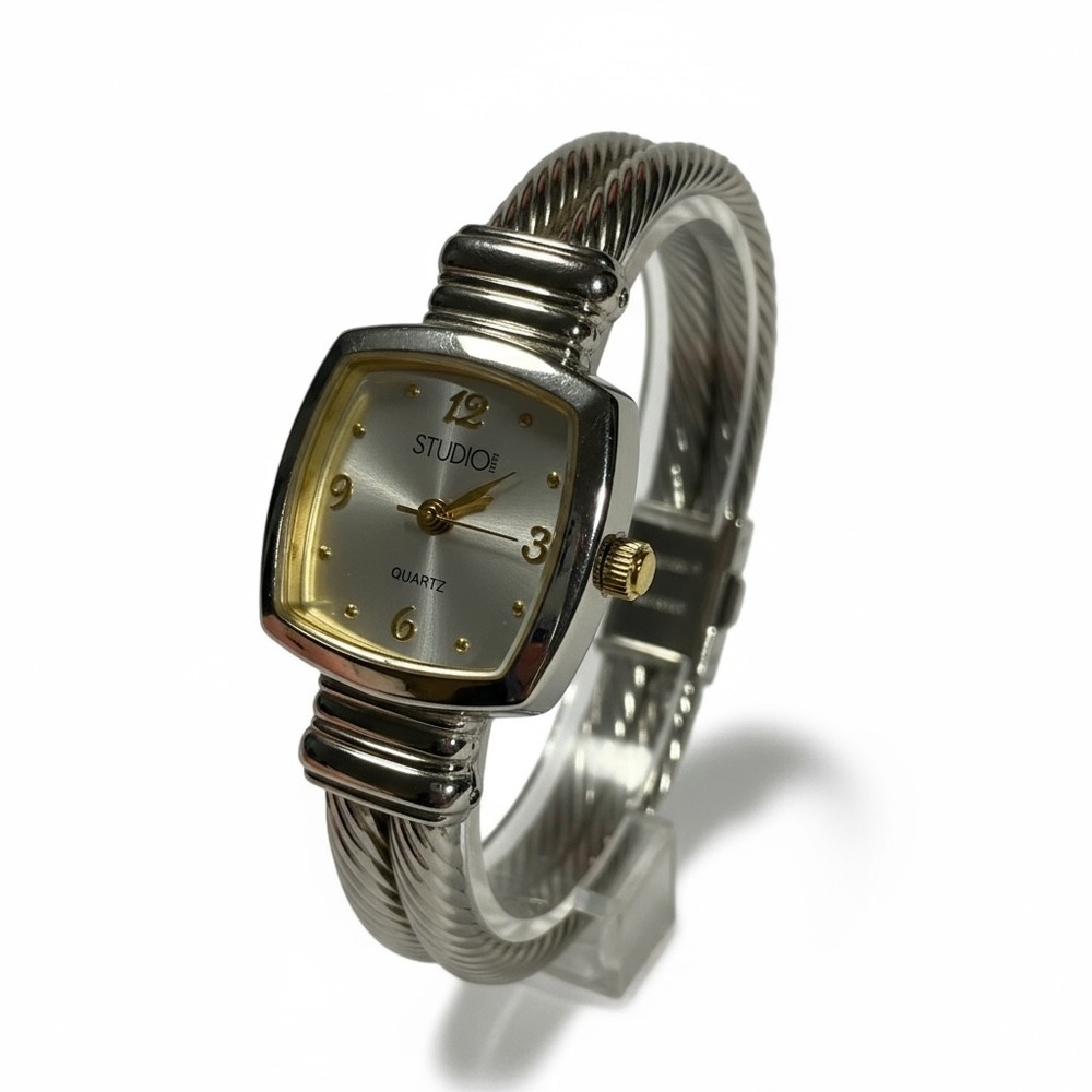 Studio‎ Time Watch Silver Tone Cable Cuff Bracelet Quartz Ladies Wristwatch